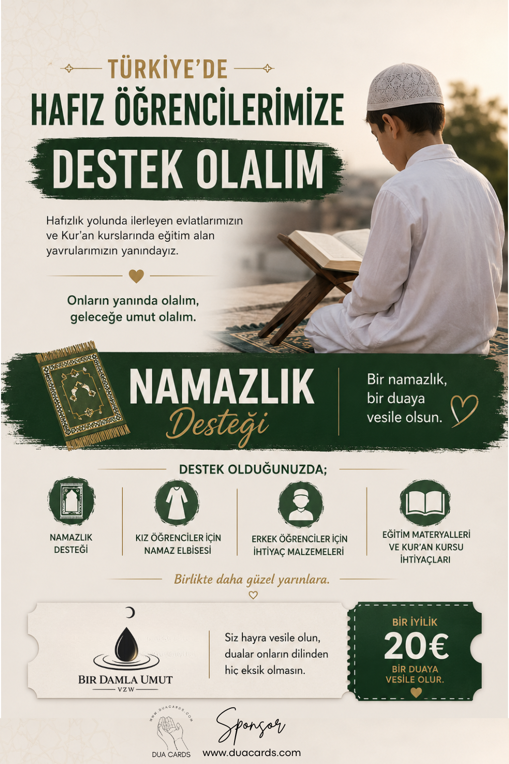 Türkiye'de Hafız Öğrencilerine Namazlık Desteği | 20 € Bağış